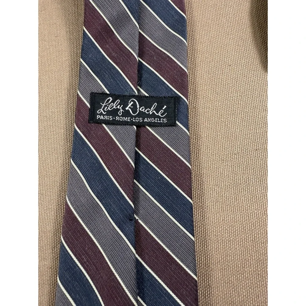 Lilly Dache Luxury Tie‎ Retro Blue Striped Silk Blend Necktie Classic